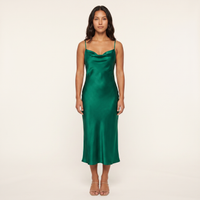 Sienna Satin Cowl Slip Midi Dress – Emerald Green view 1