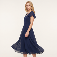 Willow Flutter-Sleeve Chiffon Midi Dress – Navy view 3
