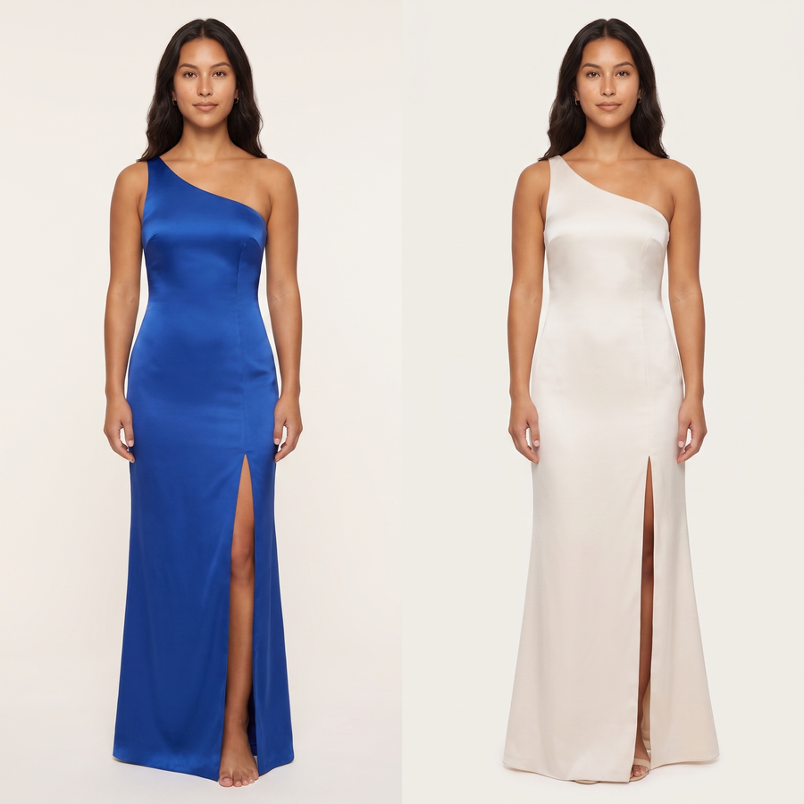 Reign One-Shoulder Satin Gown – Royal Blue