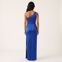 Reign One-Shoulder Satin Gown – Royal Blue view 2