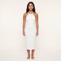 Lila Halter Bodycon Midi Dress – White view 1