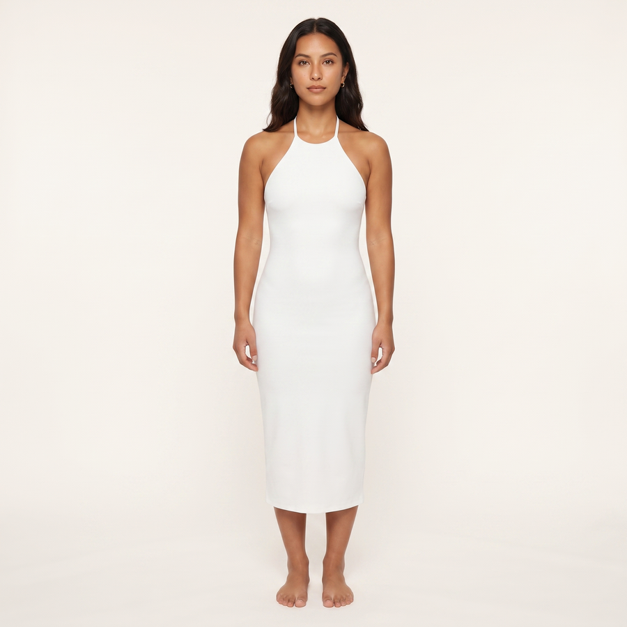 Lila Halter Bodycon Midi Dress – White