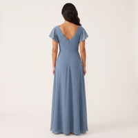 Delphine Flutter-Sleeve Chiffon Maxi Dress – Dusty Blue view 2