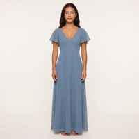 Delphine Flutter-Sleeve Chiffon Maxi Dress – Dusty Blue view 1