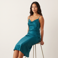 Marlowe Satin Cowl Slip Midi Dress – Teal view 5