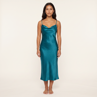 Marlowe Satin Cowl Slip Midi Dress – Teal view 1