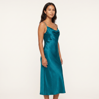Marlowe Satin Cowl Slip Midi Dress – Teal view 3