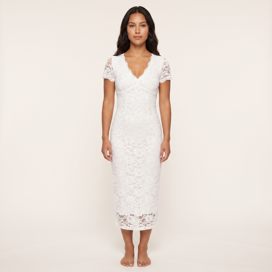 Genevieve Lace Midi Dress – White