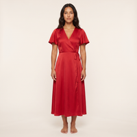 Rosa Satin Wrap Midi Dress – Red view 1