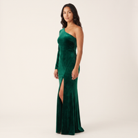 Marguerite Velvet One-Shoulder Gown – Emerald view 3