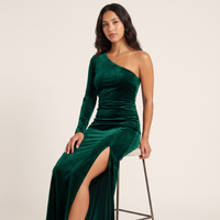 Marguerite Velvet One-Shoulder Gown – Emerald view 5