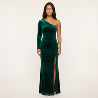 Marguerite Velvet One-Shoulder Gown – Emerald view 1