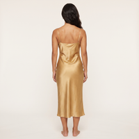 Halle Satin Cowl Slip Midi Dress – Gold view 2