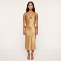 Halle Satin Cowl Slip Midi Dress – Gold view 1