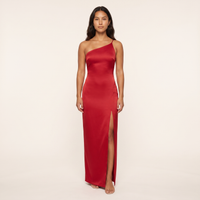 Valentina One-Shoulder Satin Gown – Red view 1