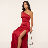 Valentina One-Shoulder Satin Gown – Red view 5