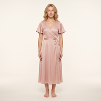 Coralie Satin Wrap Midi Dress – Blush view 1