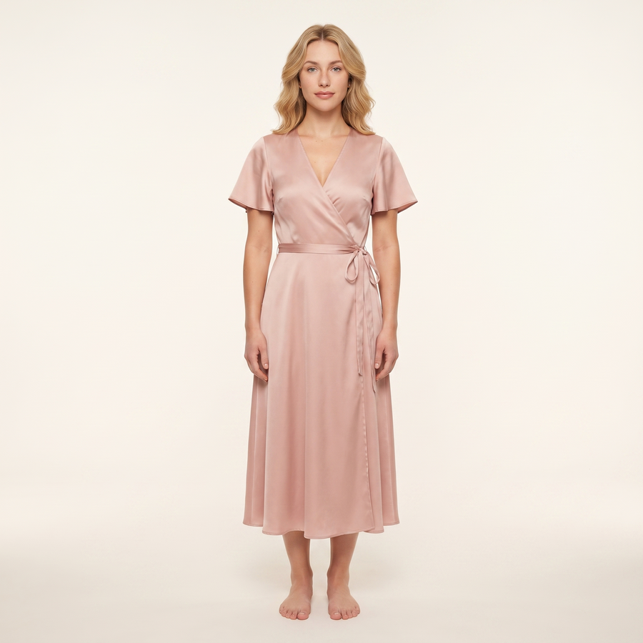 Coralie Satin Wrap Midi Dress – Blush