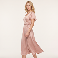 Coralie Satin Wrap Midi Dress – Blush view 3
