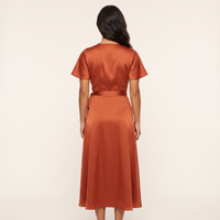 Amber Satin Wrap Midi Dress – Rust view 2