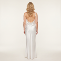 Winter Satin Cowl Slip Maxi Dress – White view 2