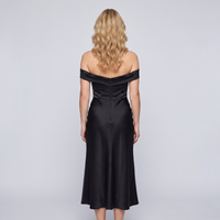 Odette Off-Shoulder Satin Midi Dress – Black view 2