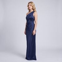 Beatrix One-Shoulder Satin Gown – Navy view 3