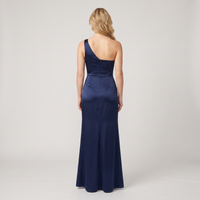 Beatrix One-Shoulder Satin Gown – Navy view 2