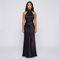 Cleo Satin Halter Maxi Gown – Black view 1