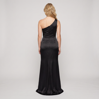 Verona One-Shoulder Satin Gown – Black view 2