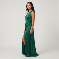 Anya Satin Wrap Gown – Emerald view 3