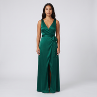 Anya Satin Wrap Gown – Emerald view 1