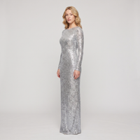 Constance Sequin Long-Sleeve Gown – Silver view 3