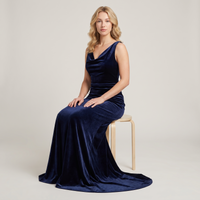 Tatiana Velvet Cowl Gown – Navy view 5