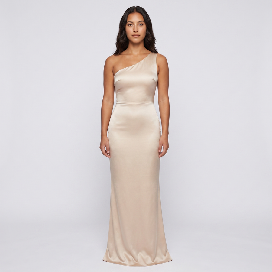 Antonia One-Shoulder Satin Gown – Champagne