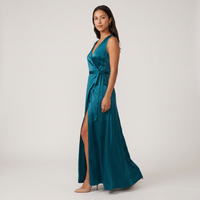 Ximena Satin Wrap Gown – Teal view 3
