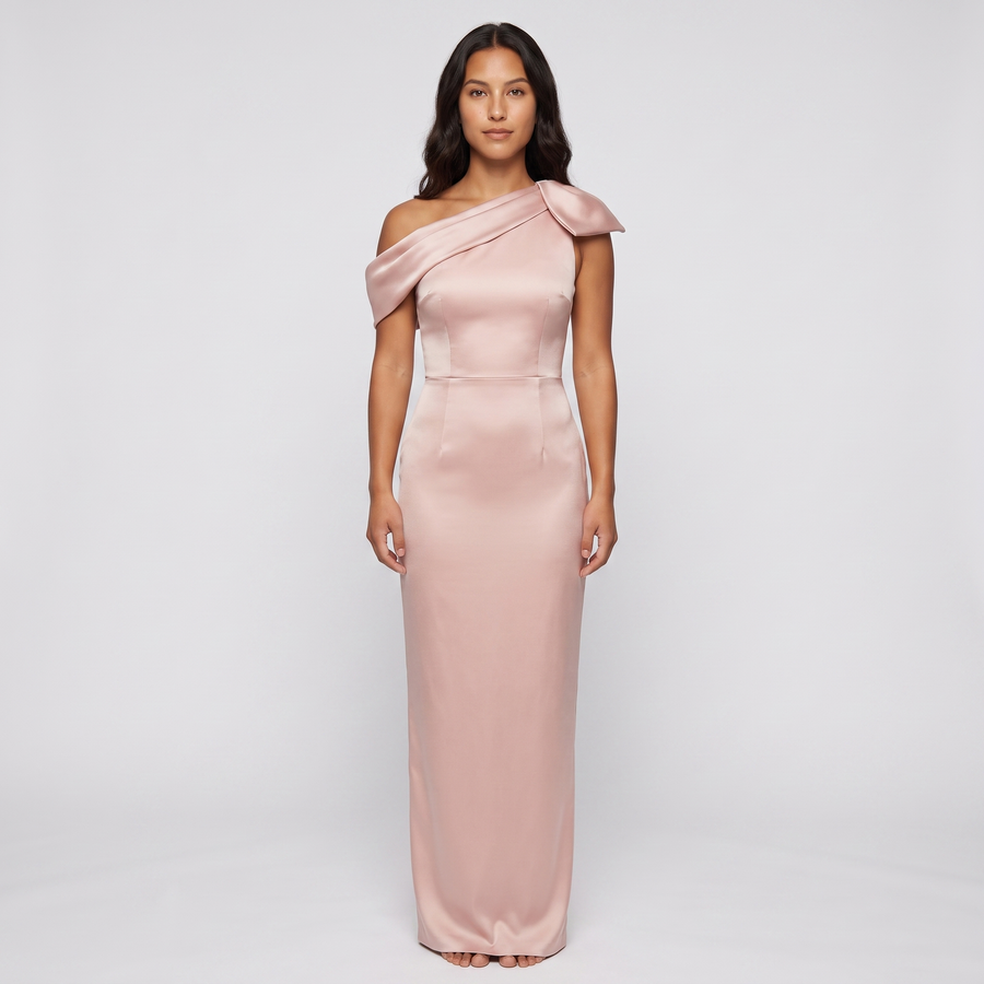Serena One-Shoulder Satin Gown – Blush