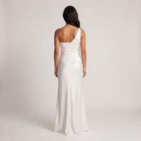 Perla One-Shoulder Satin Gown – White view 2