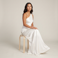 Perla One-Shoulder Satin Gown – White view 5