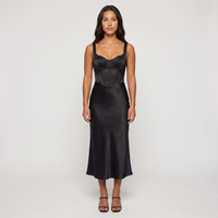 Ottilie Satin Corset Midi Dress – Black view 1
