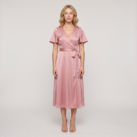Blair Satin Wrap Midi Dress – Pink view 1