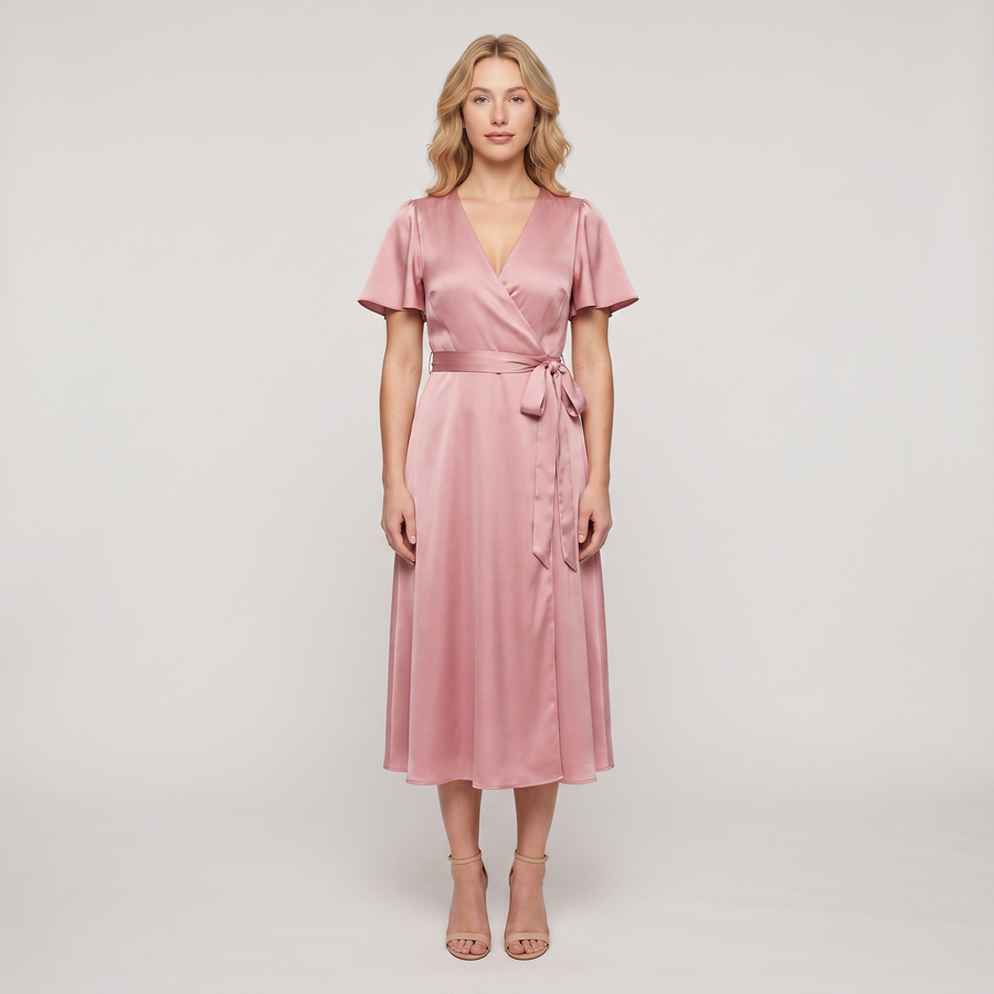 Blair Satin Wrap Midi Dress – Pink