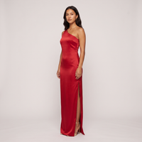 Priscilla One-Shoulder Satin Gown – Red view 3