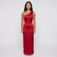 Priscilla One-Shoulder Satin Gown – Red view 1