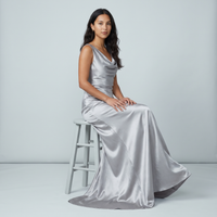 Delta Satin Cowl Gown – Silver view 5