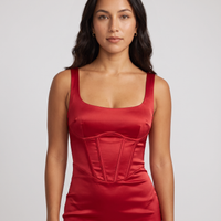 Ramona Satin Corset Midi Dress – Red view 5