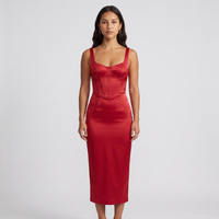 Ramona Satin Corset Midi Dress – Red view 1