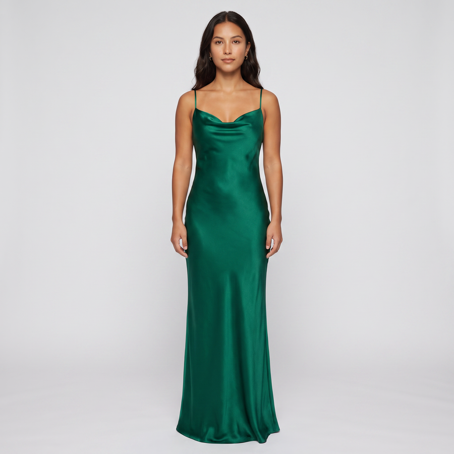 Isadora Satin Cowl Slip Maxi Dress – Emerald