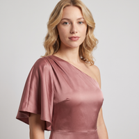 Rosalie Satin One-Shoulder Midi Dress – Dusty Rose view 5