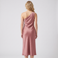 Rosalie Satin One-Shoulder Midi Dress – Dusty Rose view 3